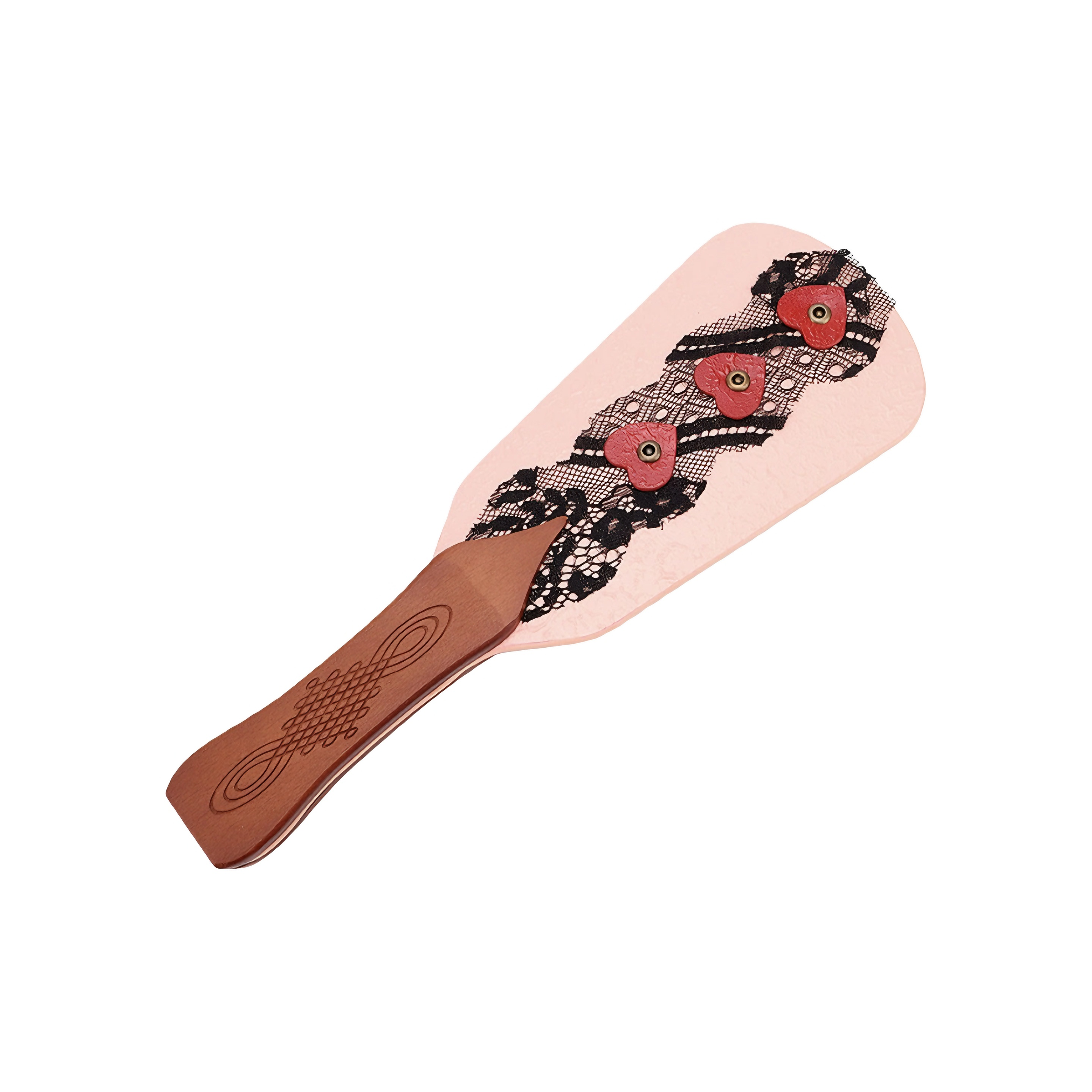 Luxefetters Leather & Wood Paddle with Red Hearts