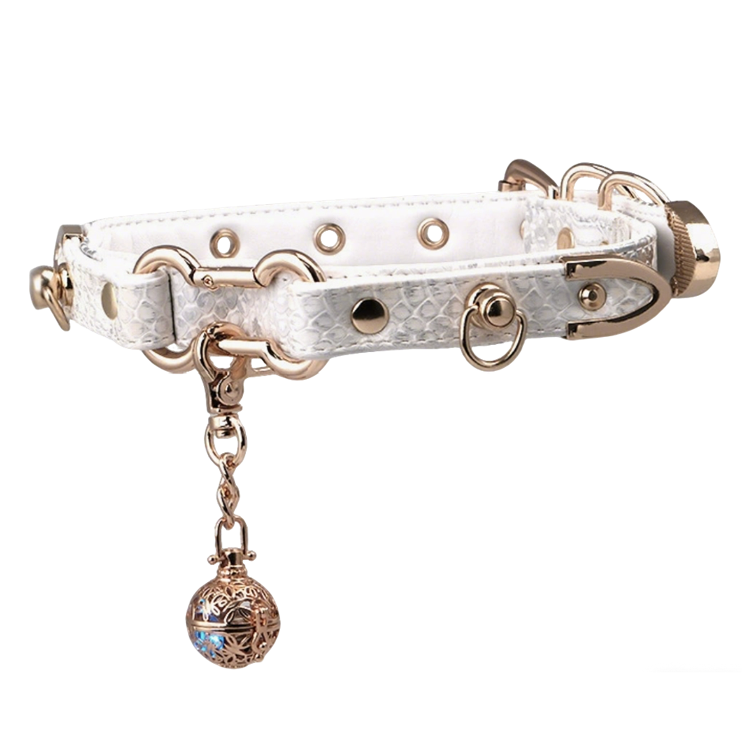 Luxefetters White Snakeskin Choker with Gold Bell