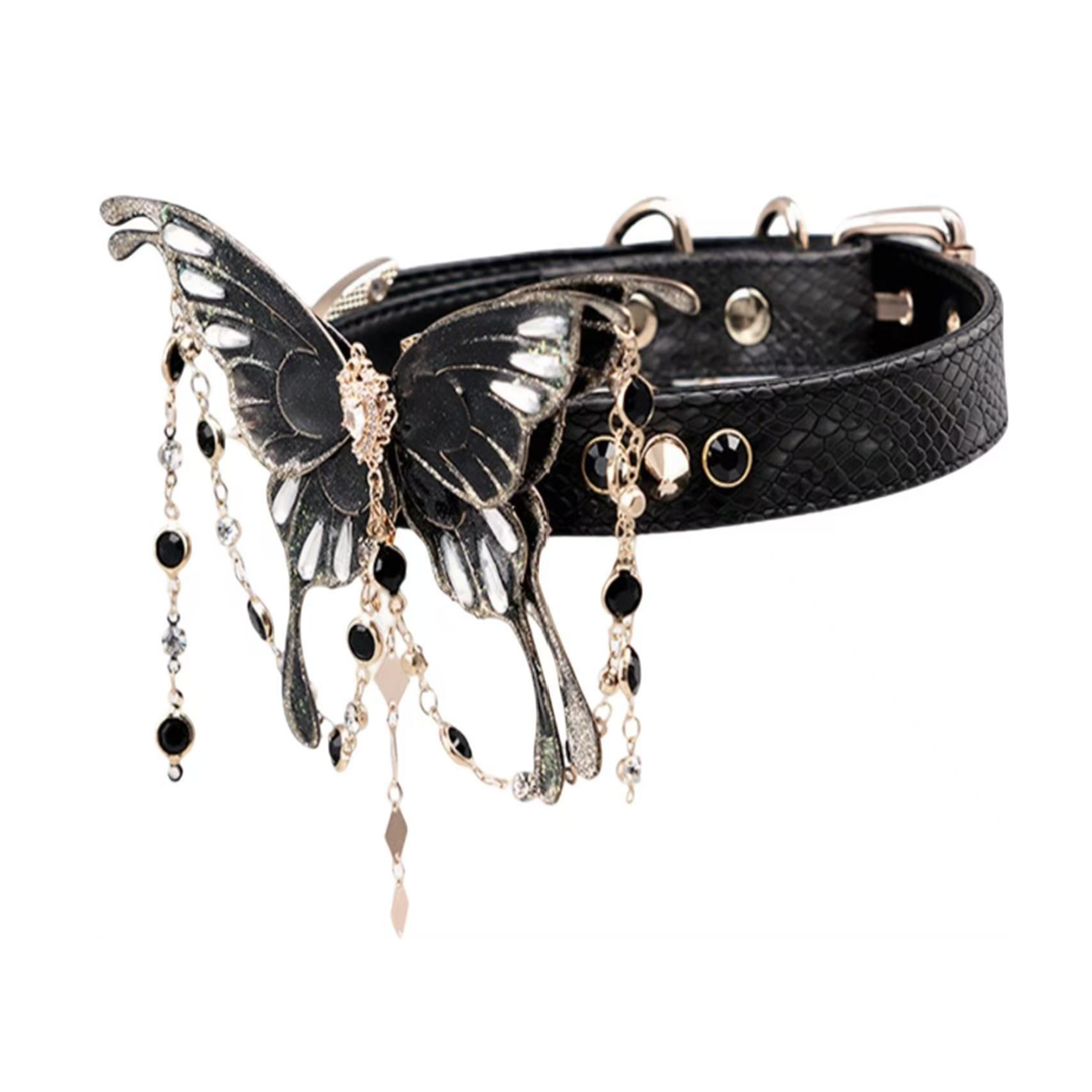 Luxefetters Butterfly Floral Leather Collar